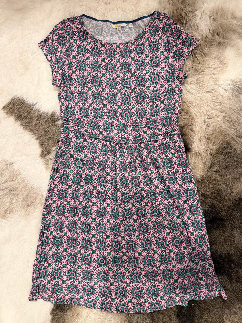 Boden Amelie Jersey Dress 10 petite viscose pink green